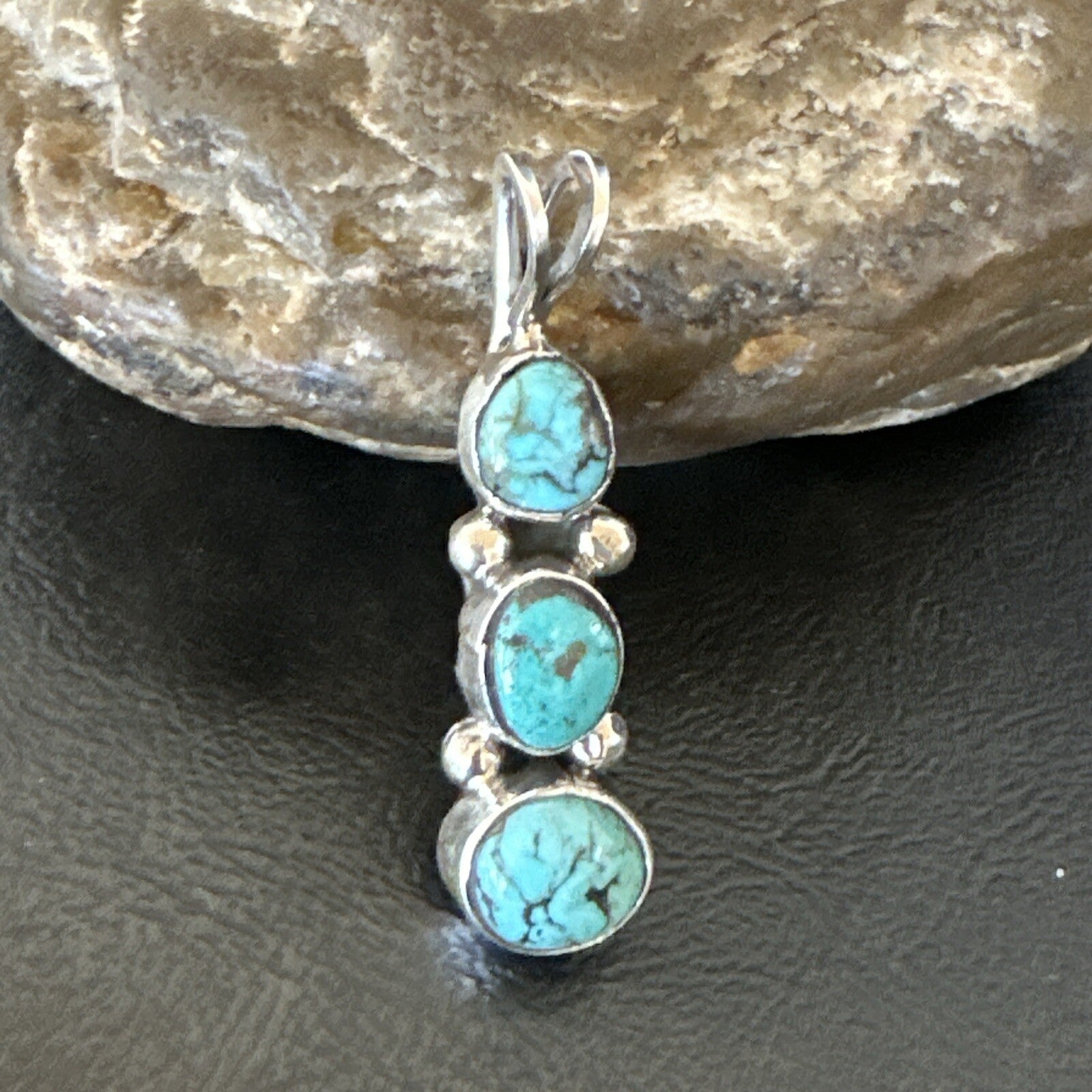 Blue Turquoise 3 Stone Navajo Sterling Silver Cluster Pendant Only 18349