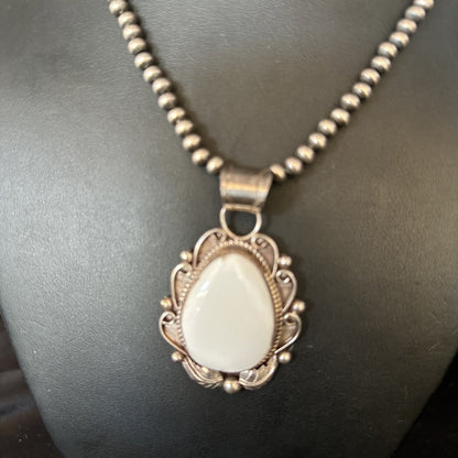 Men White Buffalo Turquoise Pendant Sterling Silver Beads Necklace 14229