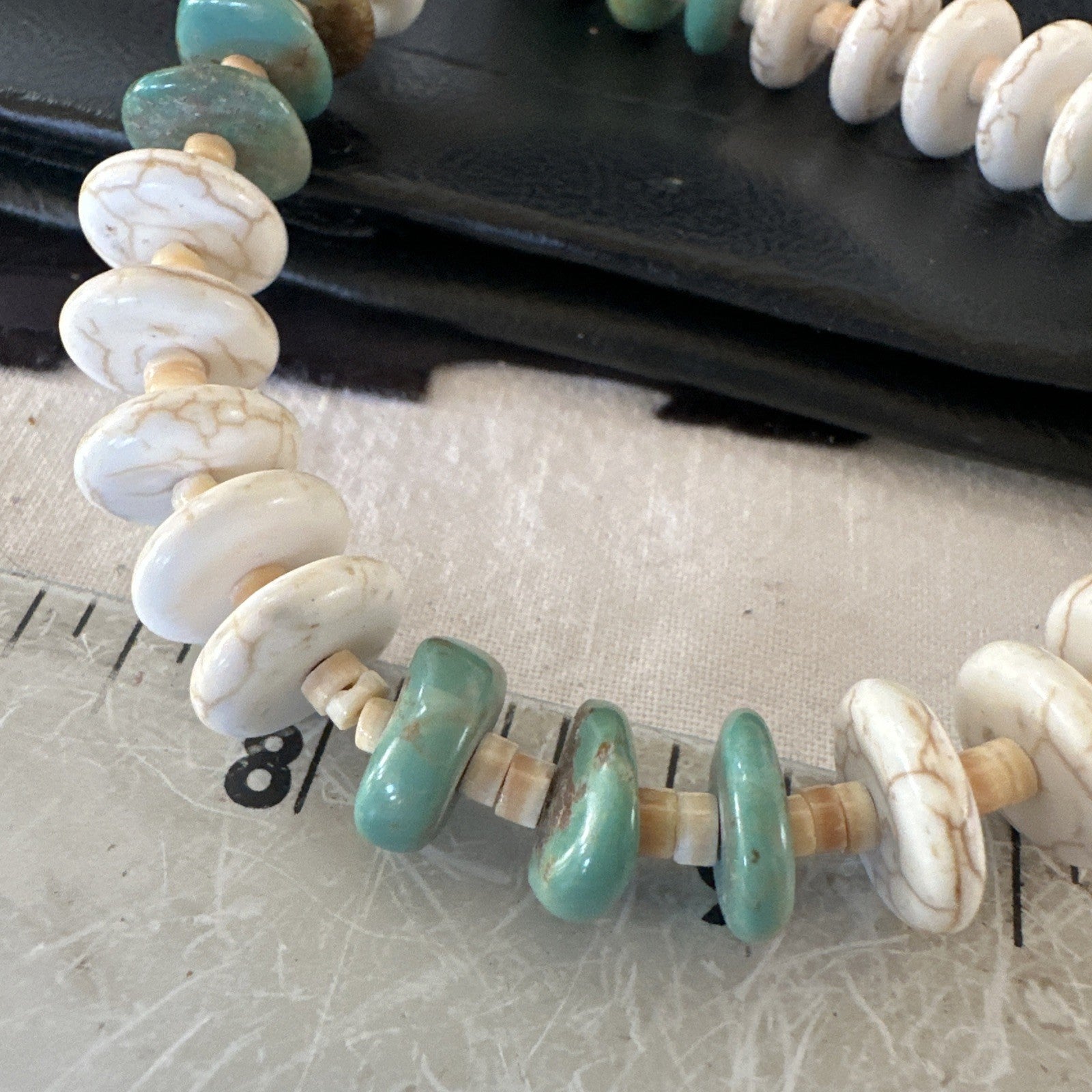 Green Royston Turquoise Shell Santo Domingo Sterling Silver Necklace 29” 19681