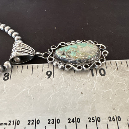 Mens Women Navajo Sterling Silver Green Royston Turquoise Necklace Pendant 18682