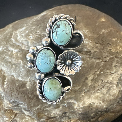 Blue Green Turquoise Navajo Sterling Silver Cluster Ring Size 8.5 19080