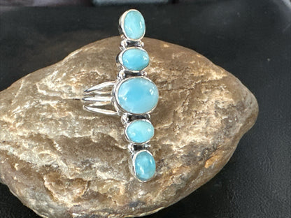 WoMens Cluster Blue Larimar Navajo Sterling Silver Ring Size 8.5 17677