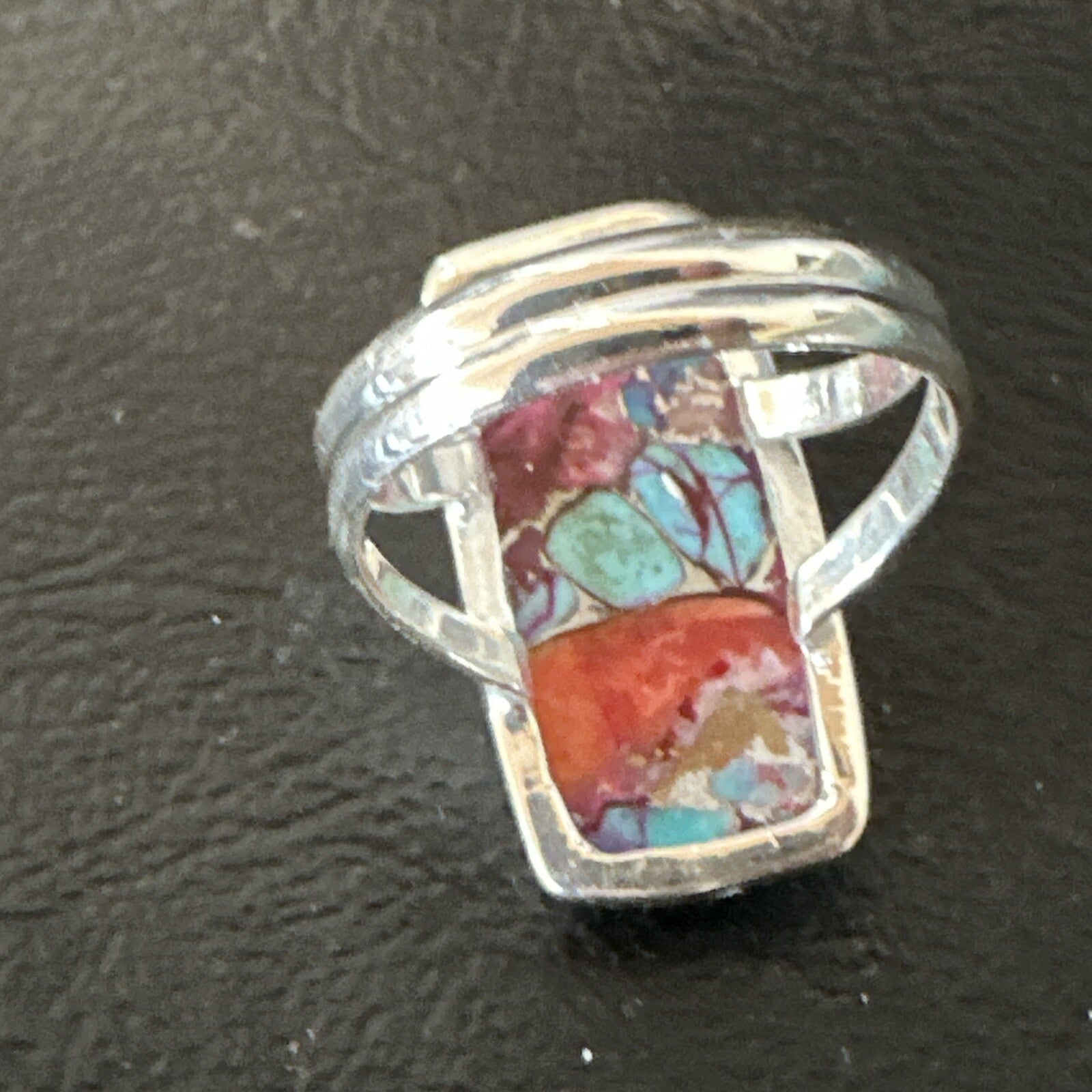 Blue Turquoise Spiny Oyster Southwestern Sterling Silver Ring Size 7 18490