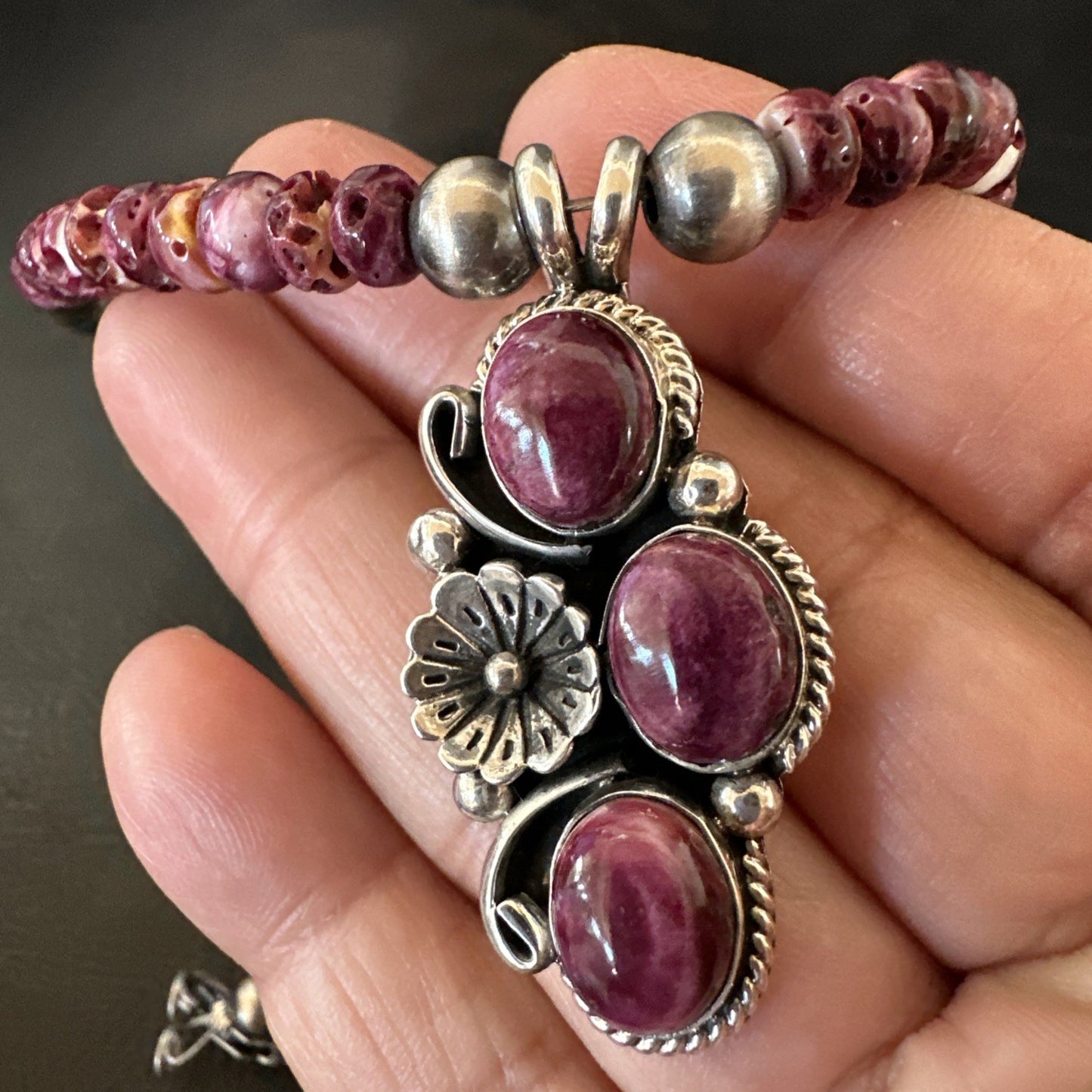 Sterling Purple Spiny Sugilite Pendant Navajo Silver Necklace 19609