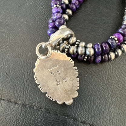 Navajo Sterling Silver 3 Strand Purple Stone Necklace Pendant 22” 19028
