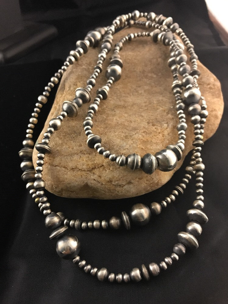 Southwestern 60” Long Navajo Pearls Sterling Silver Necklace Mixed Beads