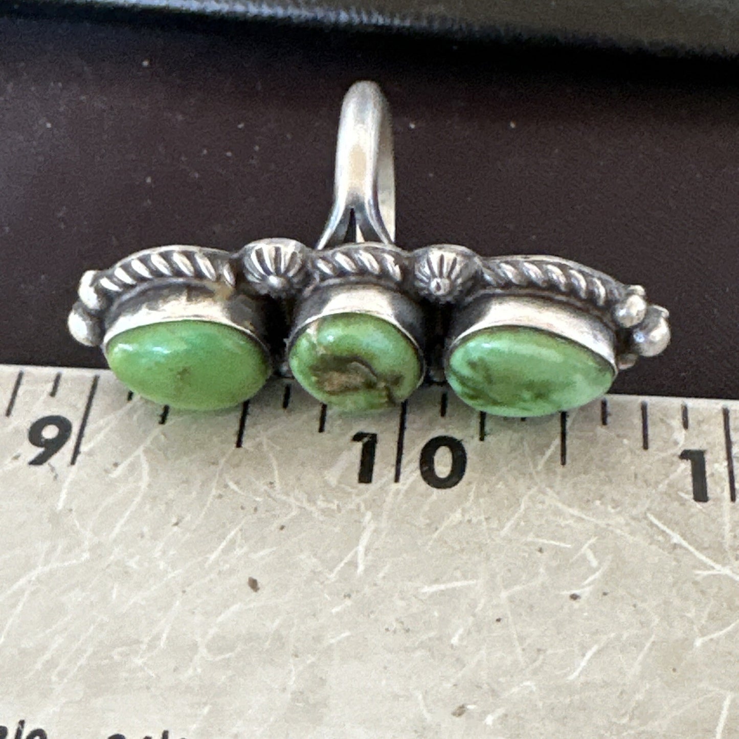 Navajo Sterling Silver Cluster Green Sonoran Gold Turquoise Ring Sz 8 18599