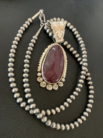Purple Spiny Oyster Pendant Sterling Silver Navajo Pearls Necklace 17842