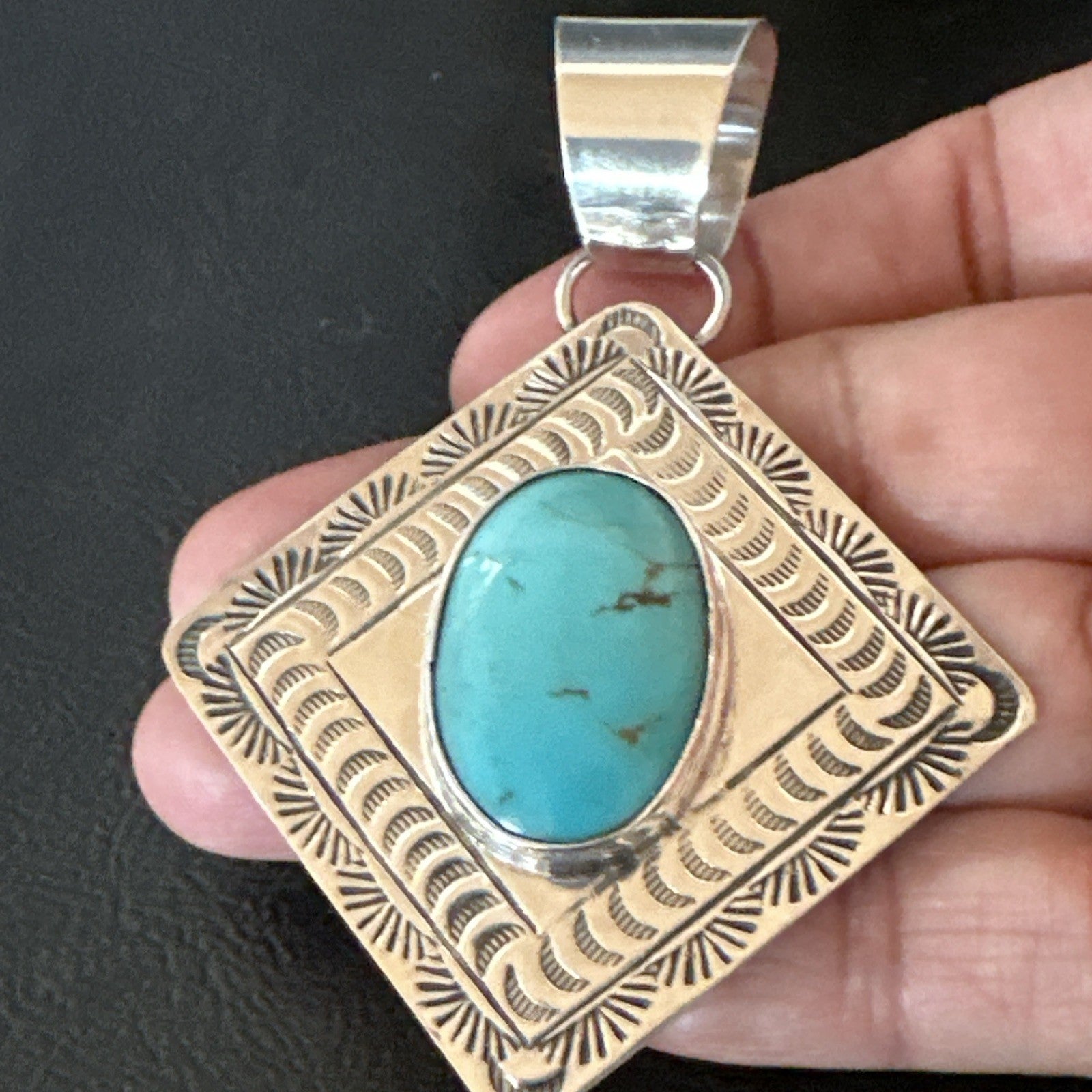 Men Women Blue Kingman Turquoise Pendant Navajo Sterling H Joe 19519