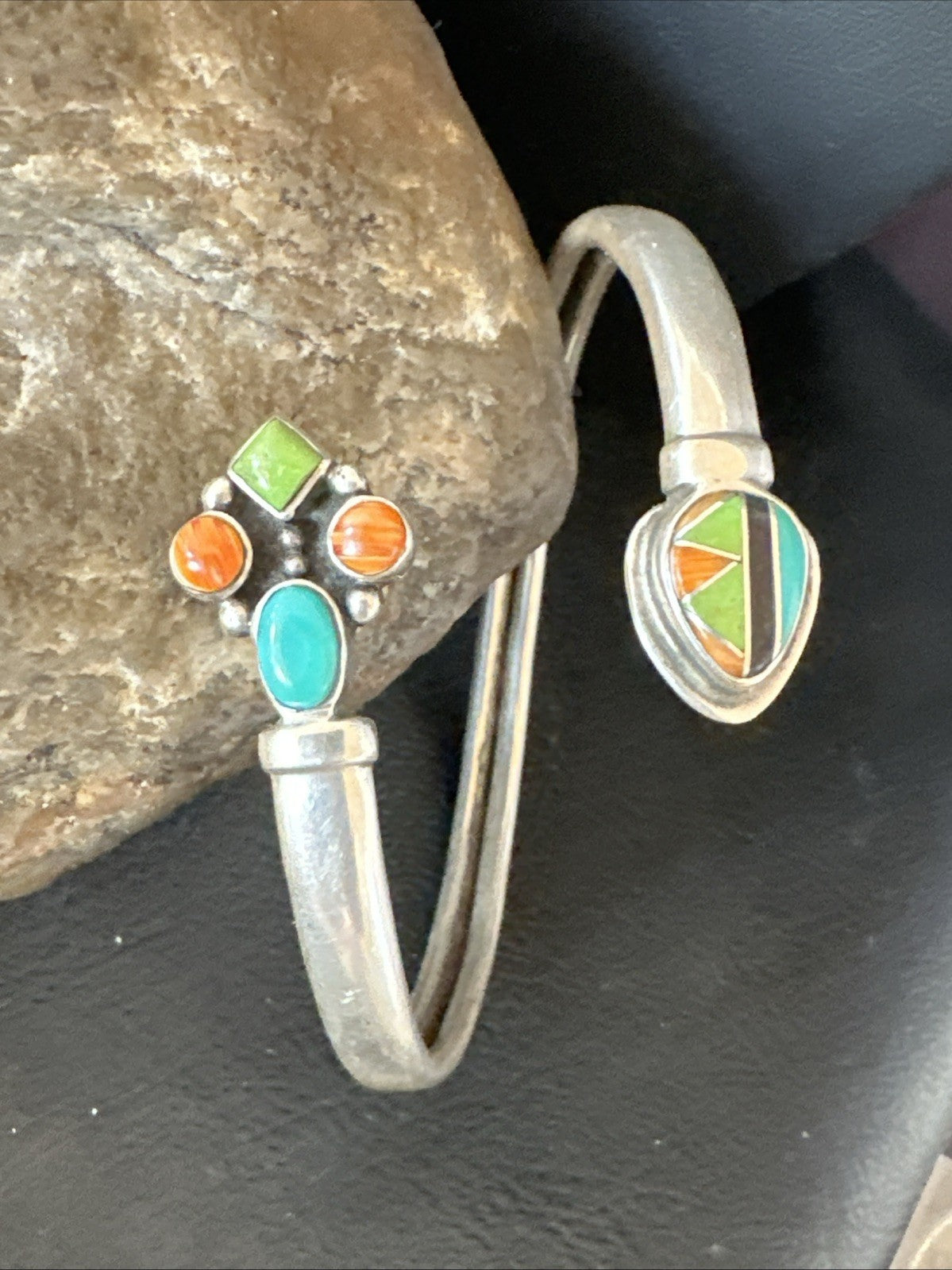 Mens Womens MulticolorNavajo Sterling Silver Cluster Cuff Bracelet 7" 19698
