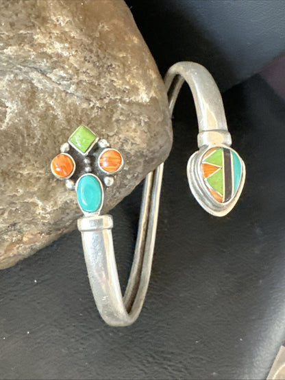 Mens Womens MulticolorNavajo Sterling Silver Cluster Cuff Bracelet 7" 19698