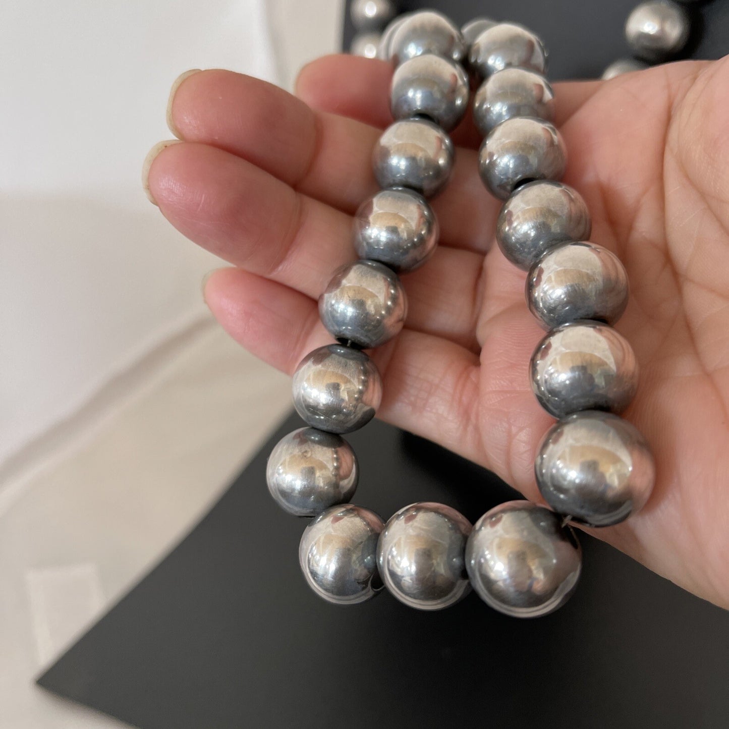 Native American 14mm Sterling Silver Navajo Pearls 30” Single-Strand Necklace