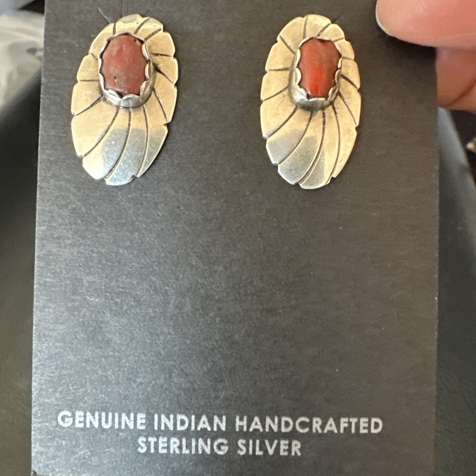 Old Pawn Native Navajo Sterling Purple Spiny Oyster Stamped Earrings 19098