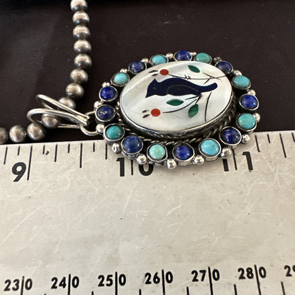 Blue Turquoise Black Onyx Inlay Pendant Sterling Silver Necklace 20�17926