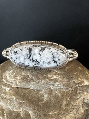 White Buffalo Turquoise Navajo Cuff Bracelet 7.25" | Sterling Silver | Authentic Native American Handmade | 19393