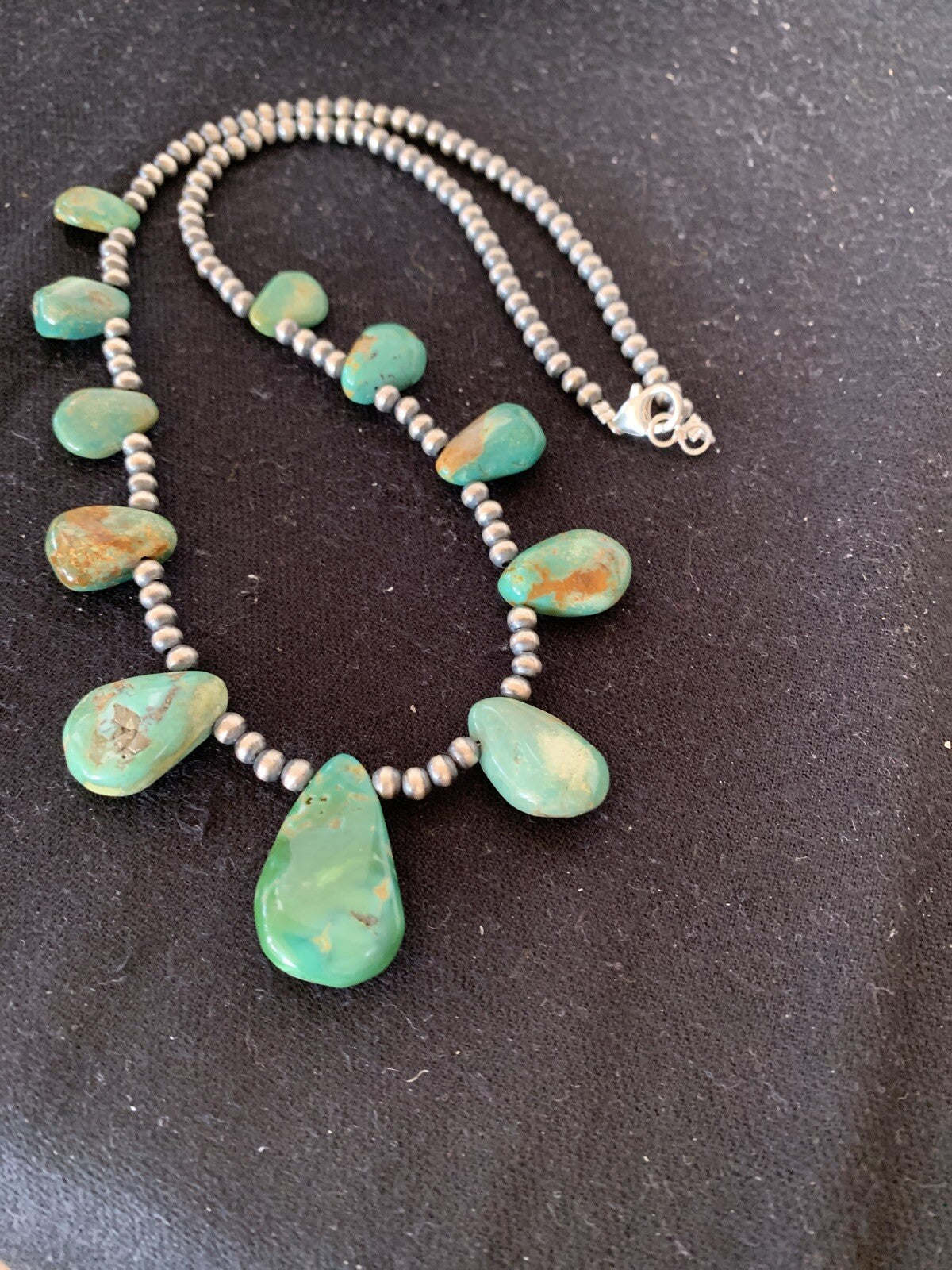 Native Navajo Pearls Sterling Silver Green Royston Turquoise Necklace