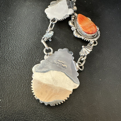 Orange Spiny Oyster Pendant Navajo Sterling Silver Lariat Necklace 21" 18628