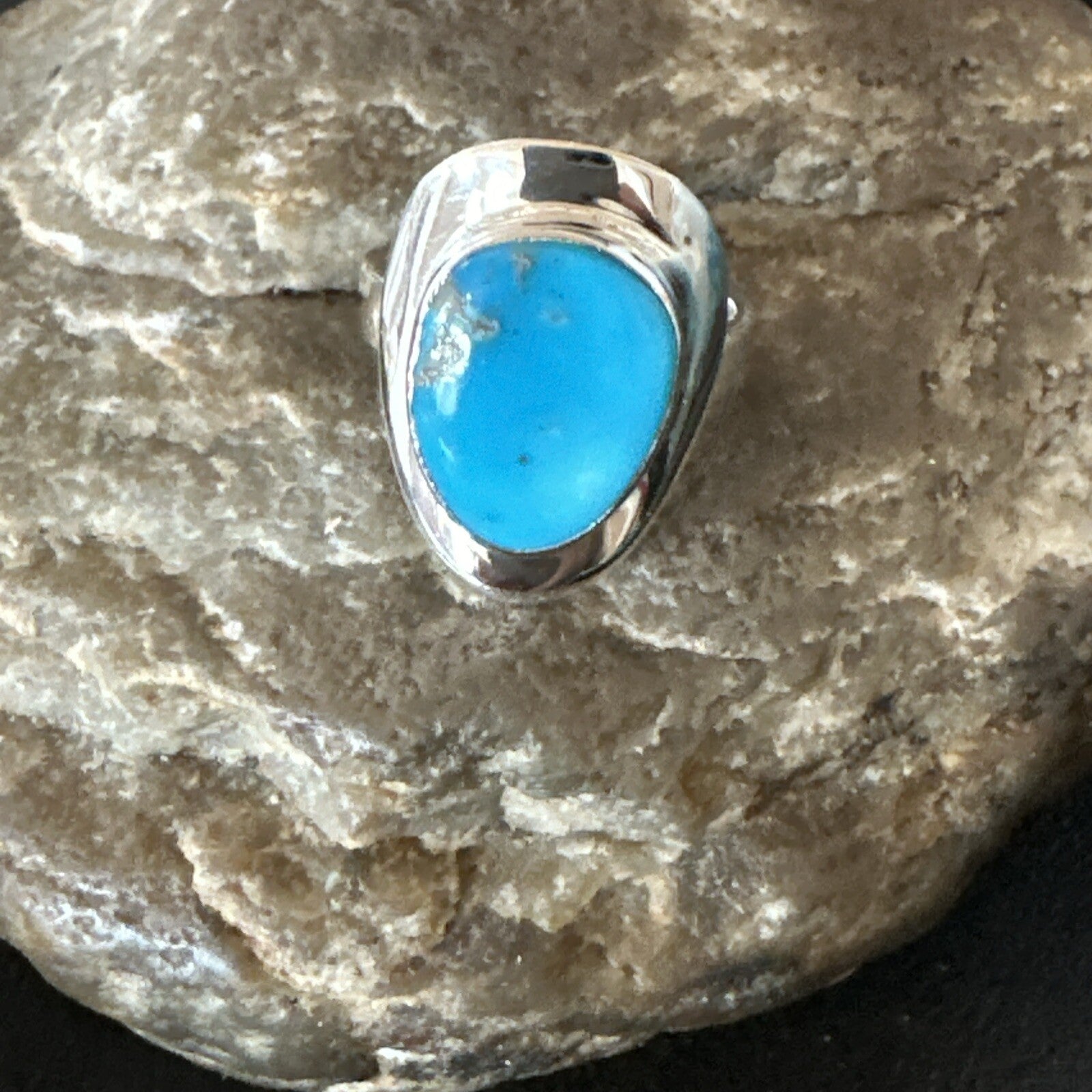 Southwestern Sterling Silver Blue Kingman Turquoise Ring Size 7 18511