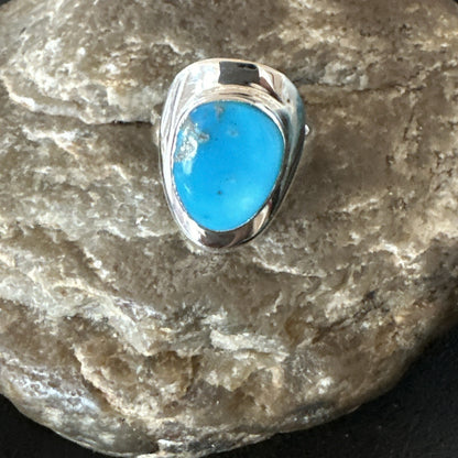 Southwestern Sterling Silver Blue Kingman Turquoise Ring Size 7 18511