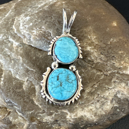 Blue Turquoise 2 Stone Navajo Sterling Silver Cluster Pendant Only 18350