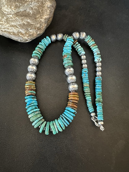 WoMens Blue Green Turquoise Navajo Sterling Silver Necklace 24” 19492