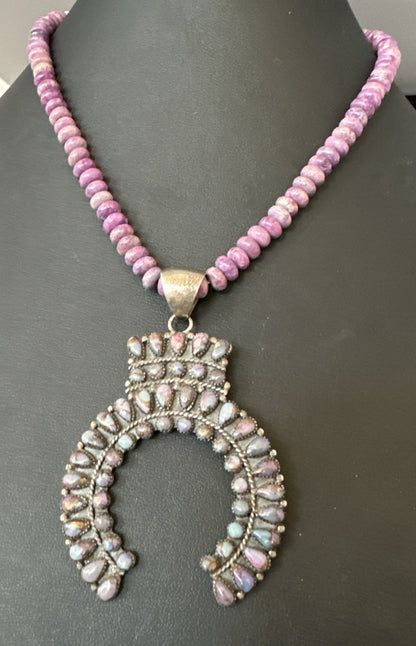 Old Pawn Purple Spiny Naja Sterling Silver Purple Stone Necklace 16” 19769