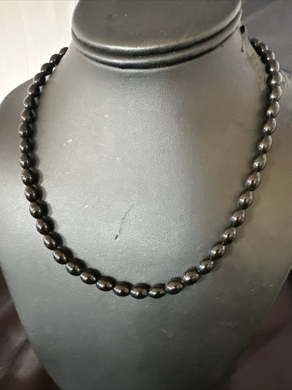 Mens Women Melon Beads Black Onyx Navajo Sterling Silver Necklace 18” 17921