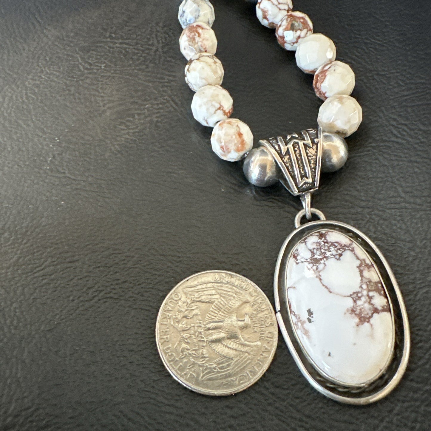 Wild Horse Turquoise Pendant Sterling Silver Beads Howlite Necklace 18031