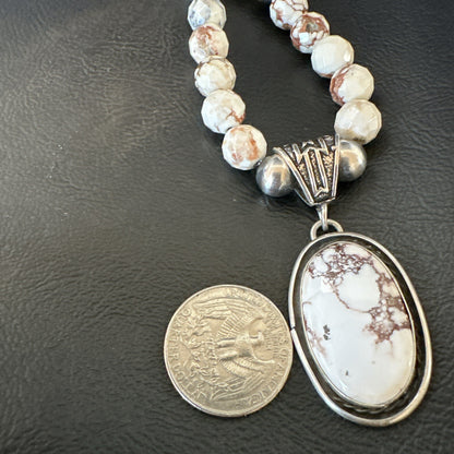 Wild Horse Turquoise Pendant Sterling Silver Beads Howlite Necklace 18031