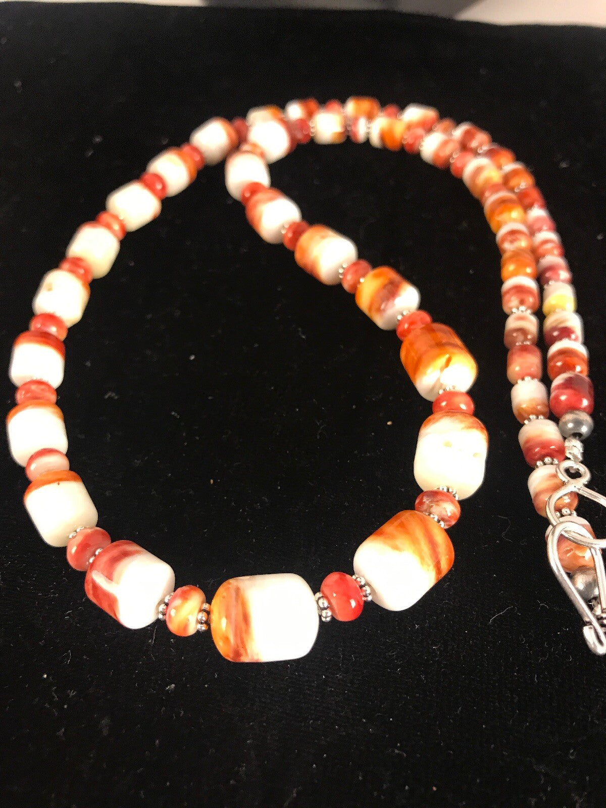 Red Spiny Oyster Navajo Pearls Sterling Silver Necklace 24" 08491