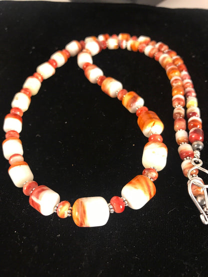 Red Spiny Oyster Navajo Pearls Sterling Silver Necklace 24" 08491