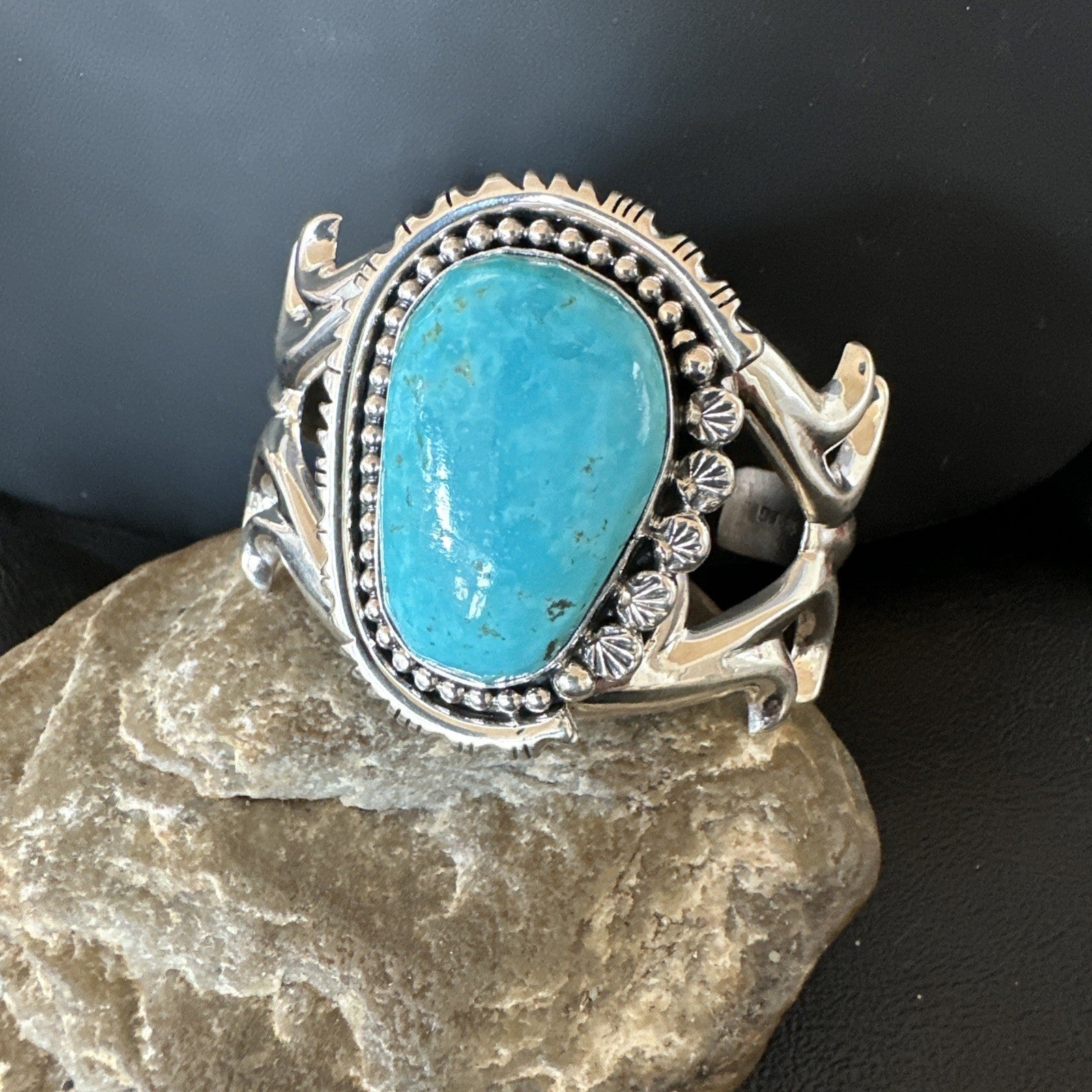 Tufa Women Blue Kingman Turquoise Navajo Sterling Silver Cuff Bracelet 19350