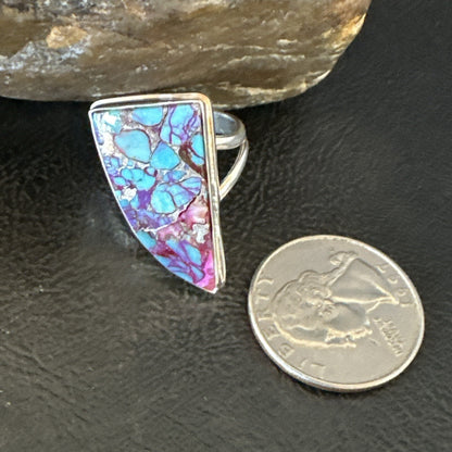 Blue Turquoise Spiny Oyster Navajo Sterling Silver Ring Size 7 18231