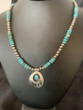 Bear Paw Navajo Blue Kingman Turquoise Necklace Pendant | Sterling Silver | Authentic Native American Handmade | 11693