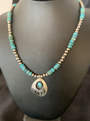 Bear Paw Navajo Blue Kingman Turquoise Necklace Pendant | Sterling Silver | Authentic Native American Handmade | 11693