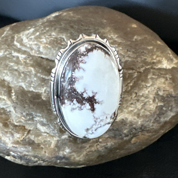 Men's Women's Wild Horse Turquoise Navajo Ring Size 9 | Sterling Silver | Authentic Native American Handmade | 18012
