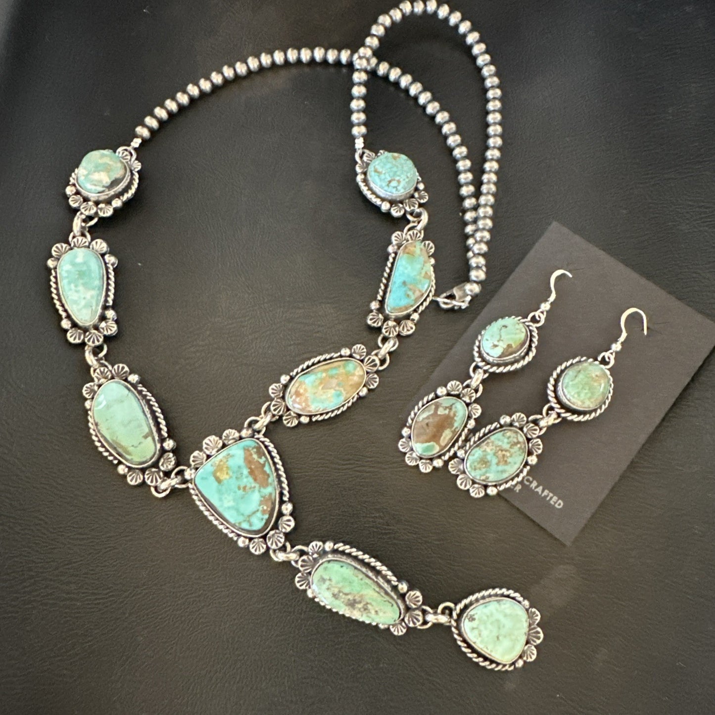 Sterling ROYSTON LARIAT Necklace 26” Women Navajo Turquoise Silver Earring 19598