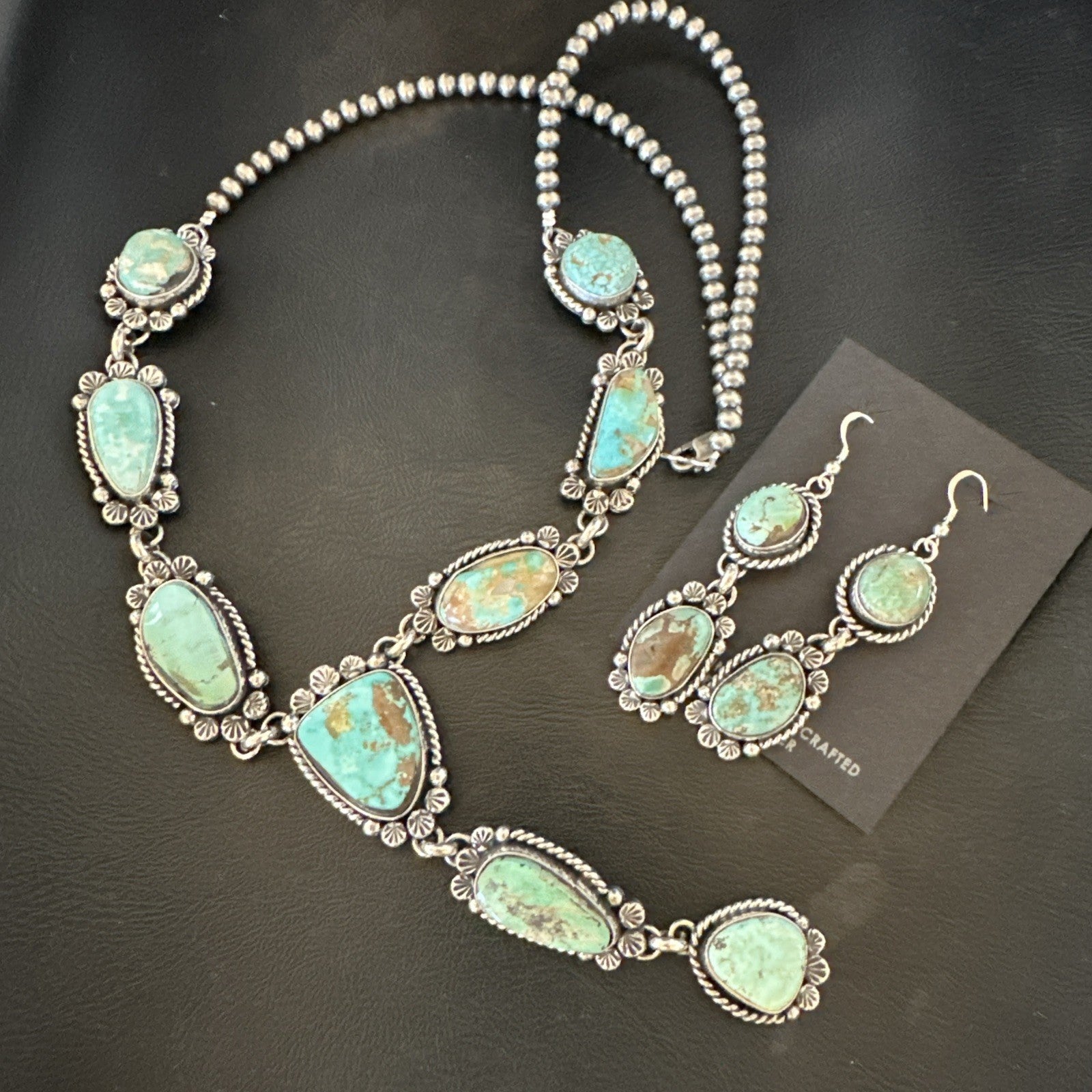 Sterling ROYSTON LARIAT Necklace 26” Women Navajo Turquoise Silver Earring 19598