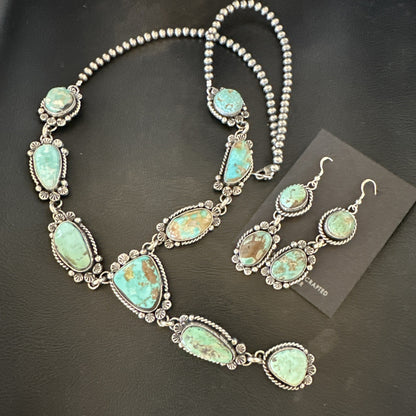 Sterling ROYSTON LARIAT Necklace 26” Women Navajo Turquoise Silver Earring 19598