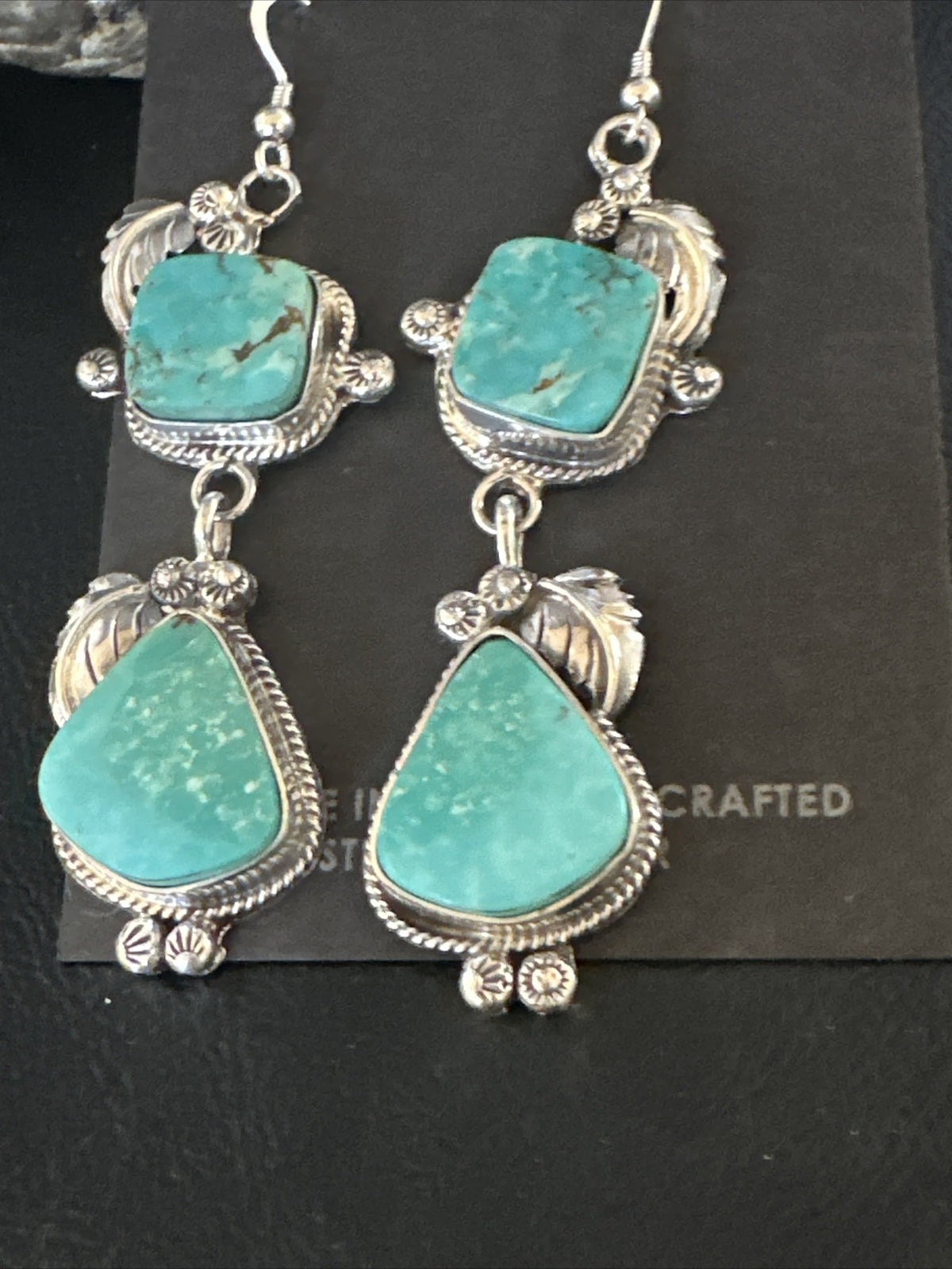 Blue Kingman Turquoise Navajo Sterling Silver Dangle Earrings 15525