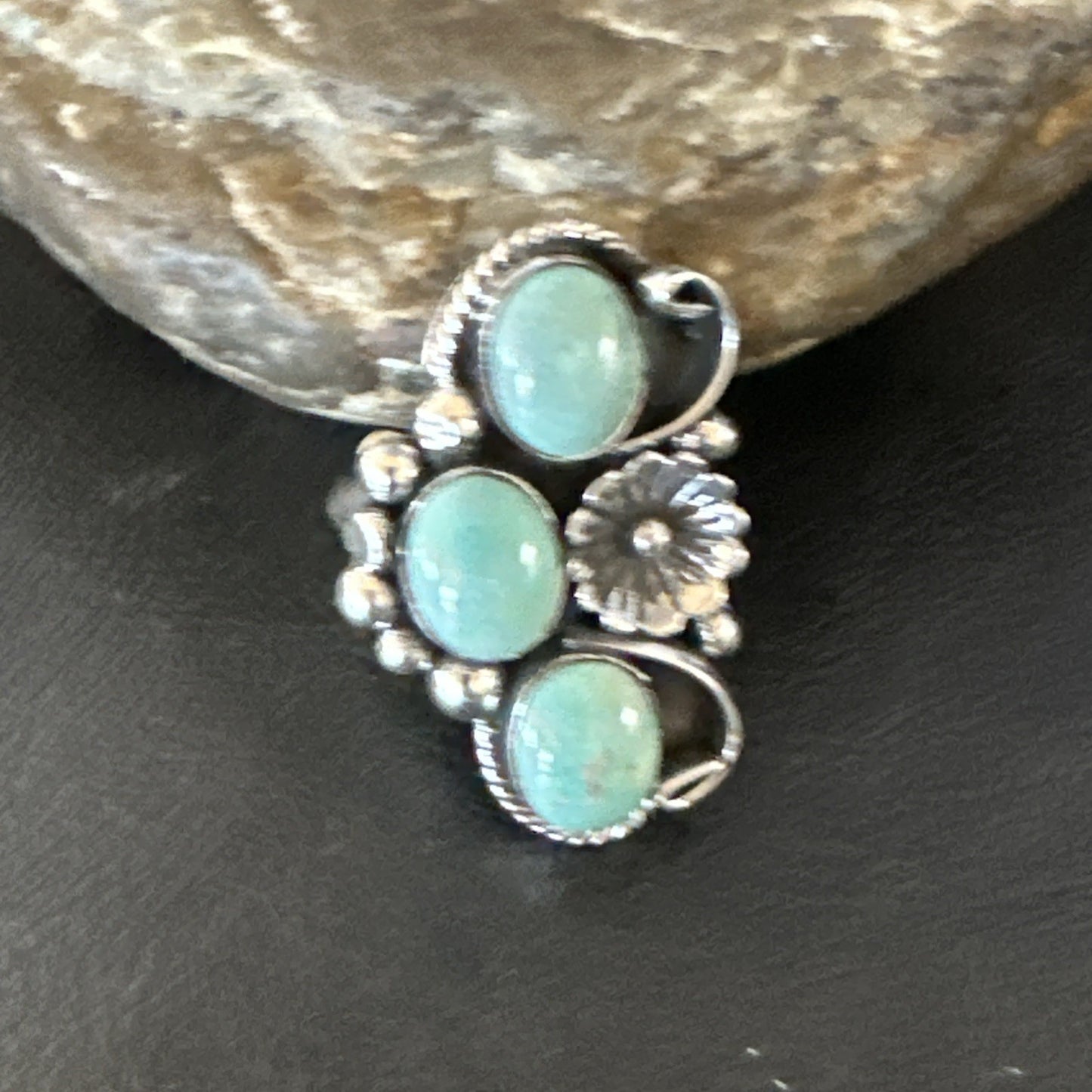 3 Besties Ring Green Turquoise Navajo Sterling Silver Cluster Size 8.5 19158