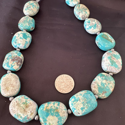 Mens Womens Chunky Blue Turquoise Navajo Sterling Silver Necklace 21” 19579