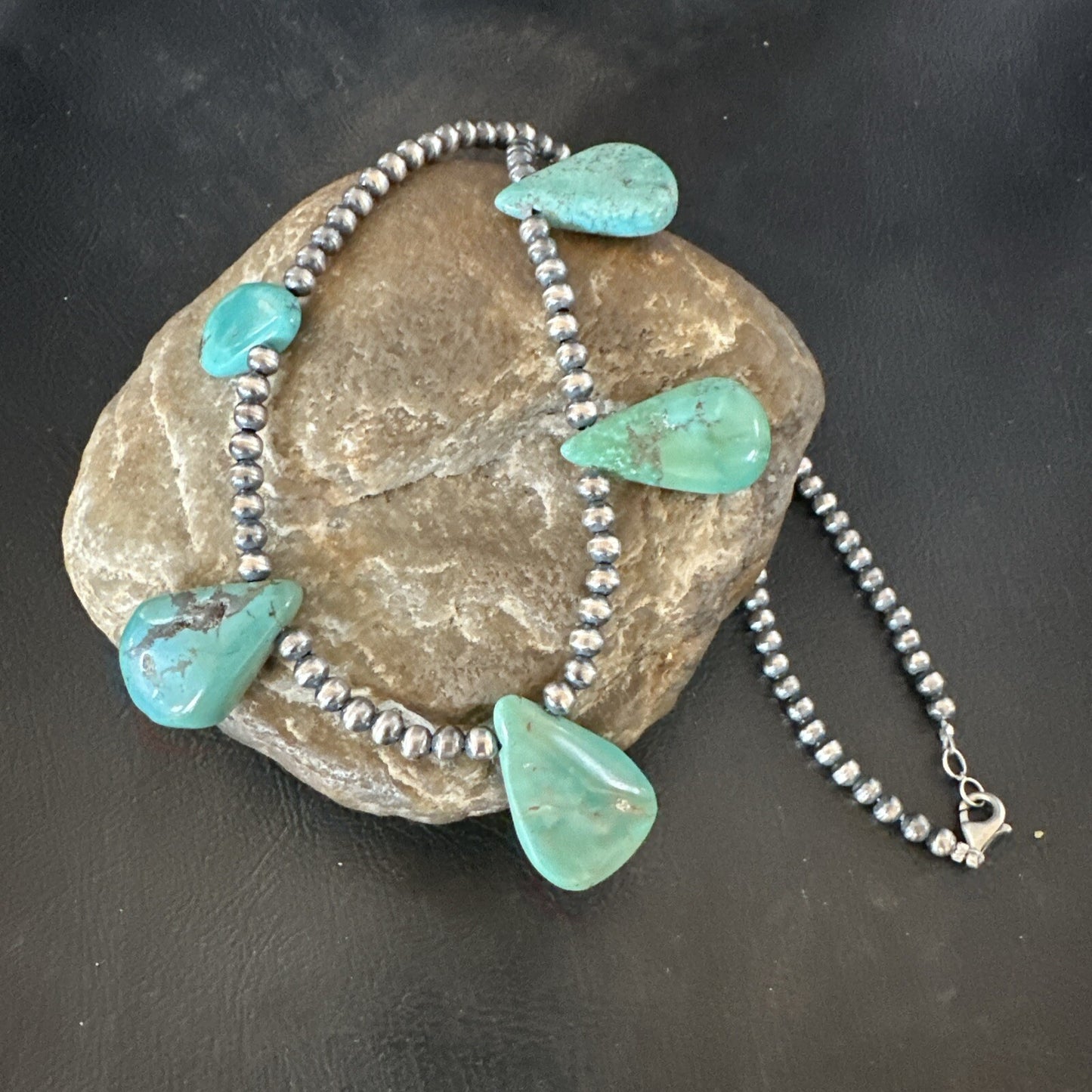 Blue Green Turquoise Teardrop Navajo Pearls Sterling Silver Necklace 20" 17746