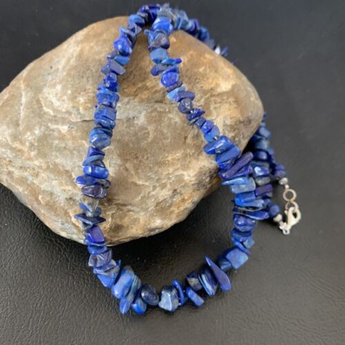 Navajo Lapis Turquoise Coral Beaded Necklace Sterling Silver 7" 13117