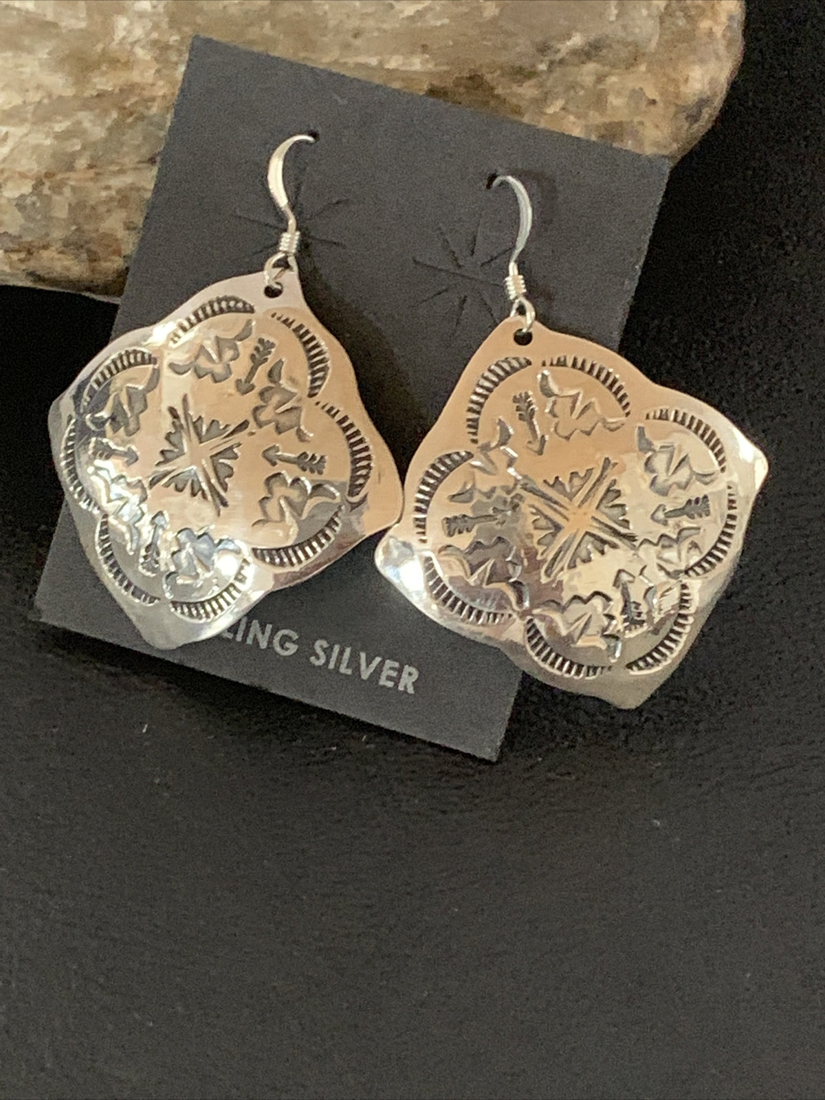 Native Navajo Stamped Sterling Silver Stamped Handmade Earrings Set 01195