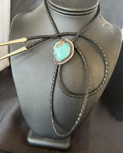 Men's Blue Kingman Turquoise Bolo Tie Navajo | Sterling Silver | Authentic Native American Handmade | 18128