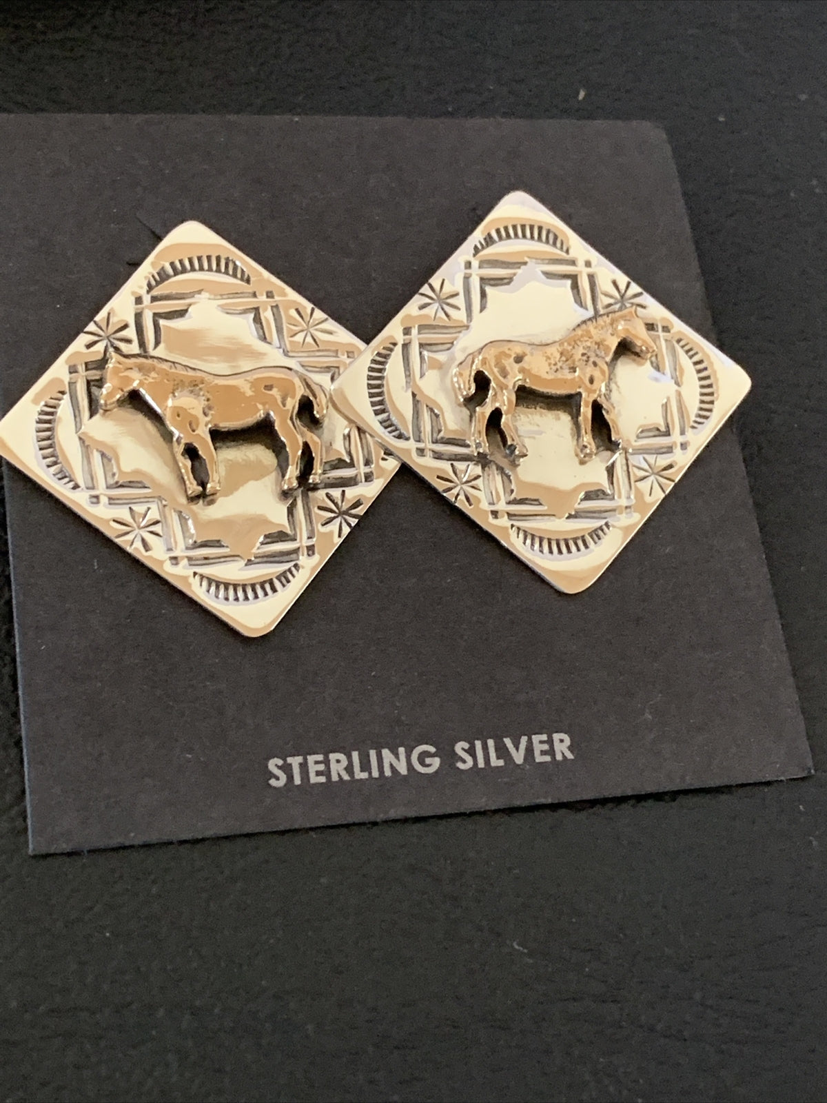 3 pc Set Brass Horse Navajo Sterling Silver Beads Pendant Earrings Ring 17979