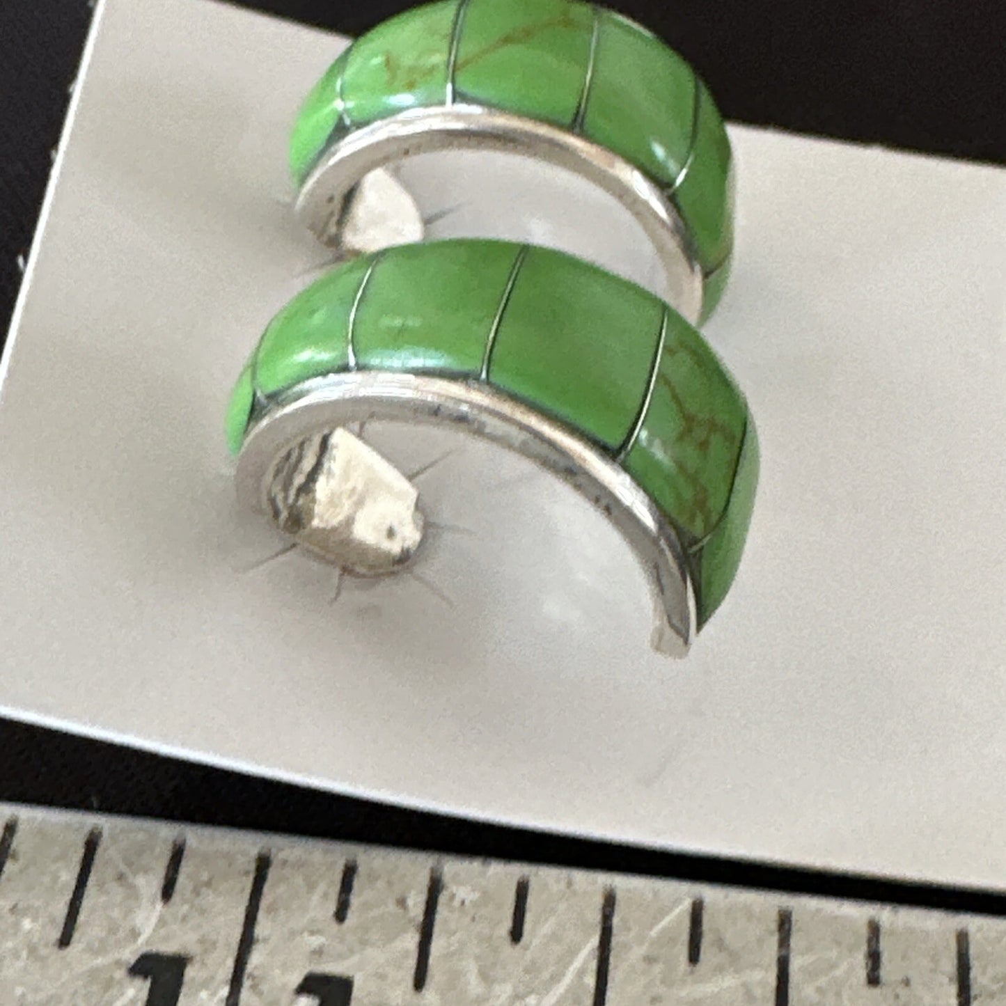 Southwestern Sterling Silver Green Gaspiete Inlay Earrings 1” 19266