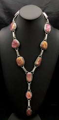 LARIAT Purple Spiny Oyster Necklace Navajo | Sterling Silver | Authentic Native American Handmade | 02793