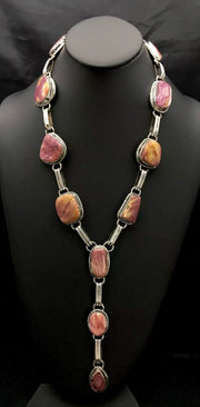 LARIAT Purple Spiny Oyster Necklace Navajo | Sterling Silver | Authentic Native American Handmade | 02793